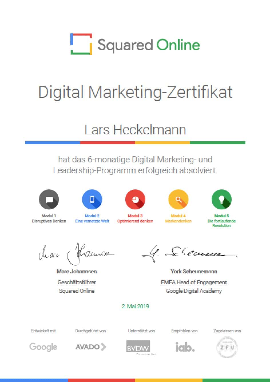 Digitales Marketing Zertifikat Google & Squared
